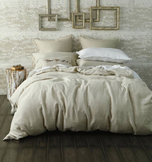 MM Linen - Laundered Linen Duvet Cover Set -  (Lodge and Tassel Pillowcases and Euros Sold Separately) - Natural